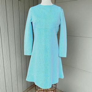 Vintage 60s Blue Textured Mod Mini Dress with Belted Back Detail